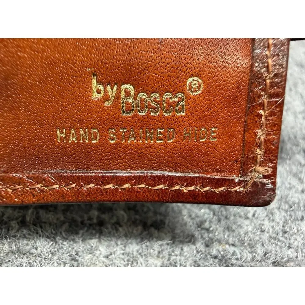 Bosca Brown Leather Bifold Wallet Coin Pocket Frame Clasp Pre-Owned